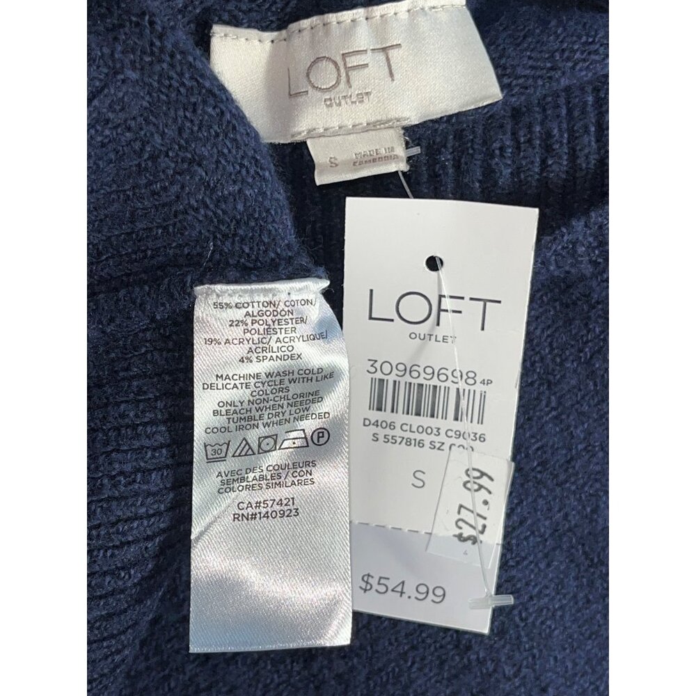 NWT Loft Outlet Sweater Navy Balloon Sleeve Soft Elegant Chic Neutrals Womens S - Picture 6 of 7